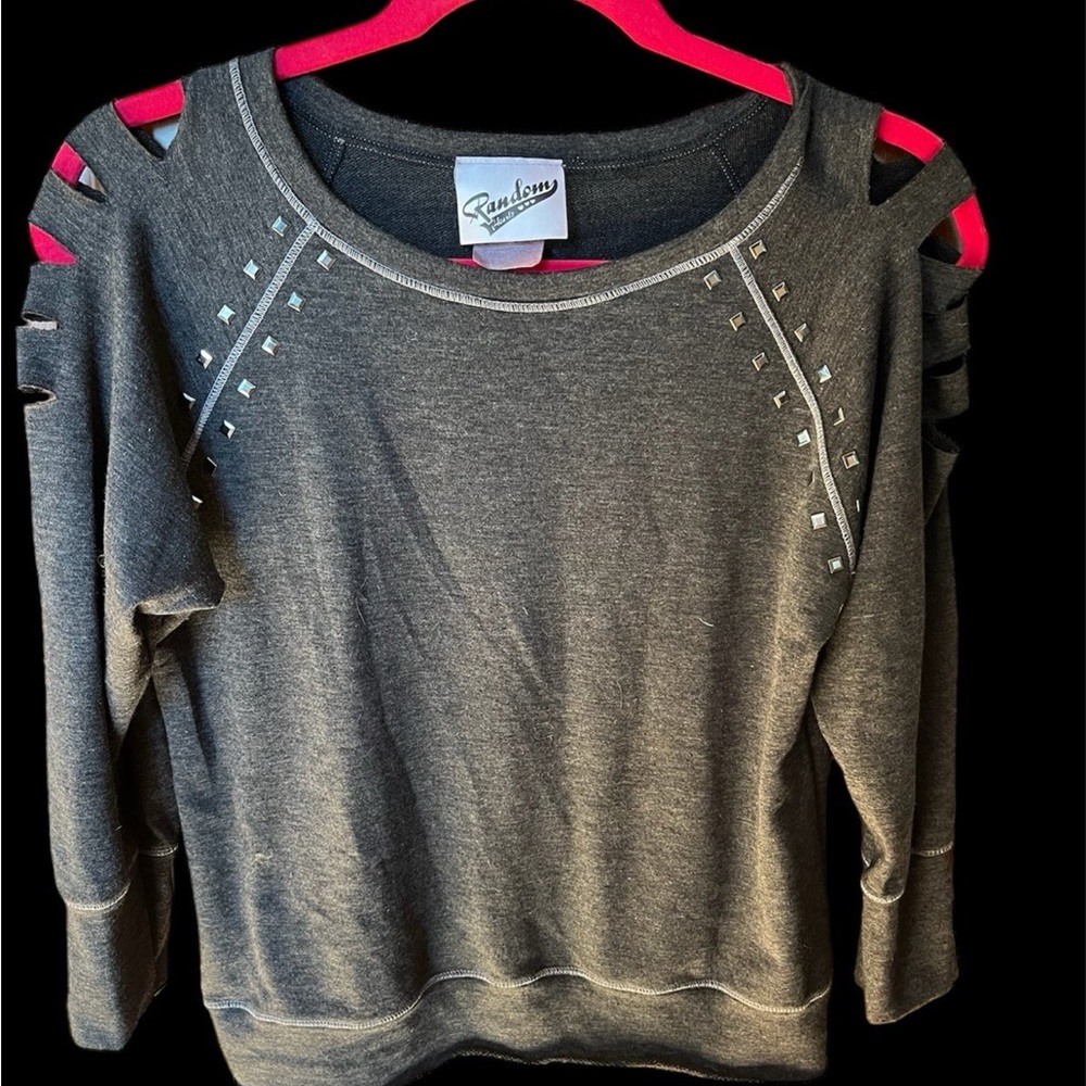 Random hearts grey slashed sleeve sweater